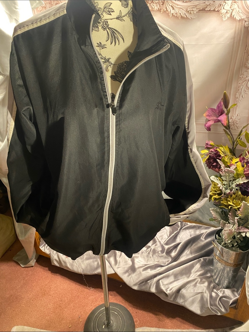 Women’s Black windbreaker Jacket with Contrast grey Trim